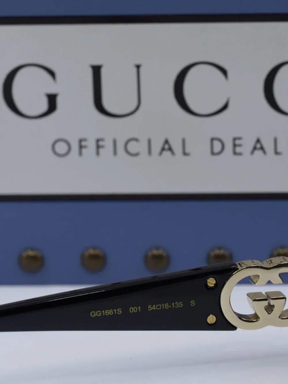Gucci GG1661S 001 Rectangle Sunglasses - Shiny Black / Grey
